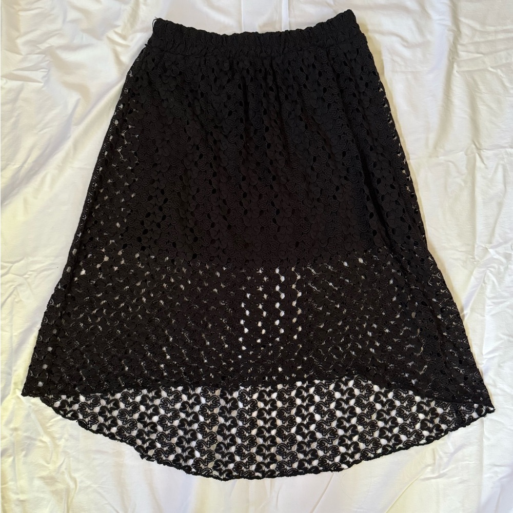 No Boundaries Black Skirt High Low Hemline Crochet Overskirt